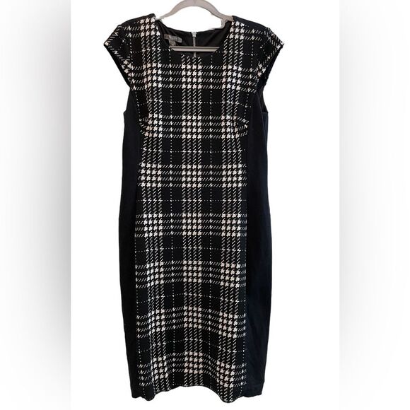 Muse Plaid Bodycon Sheath Midi Dress Black White Size 10‎ - Picture 1 of 8